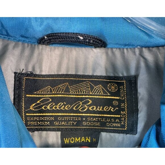 Eddie Bauer Women's Goose Down Puffer Jacket Size M Blue Hooded - Picture 6 of 13